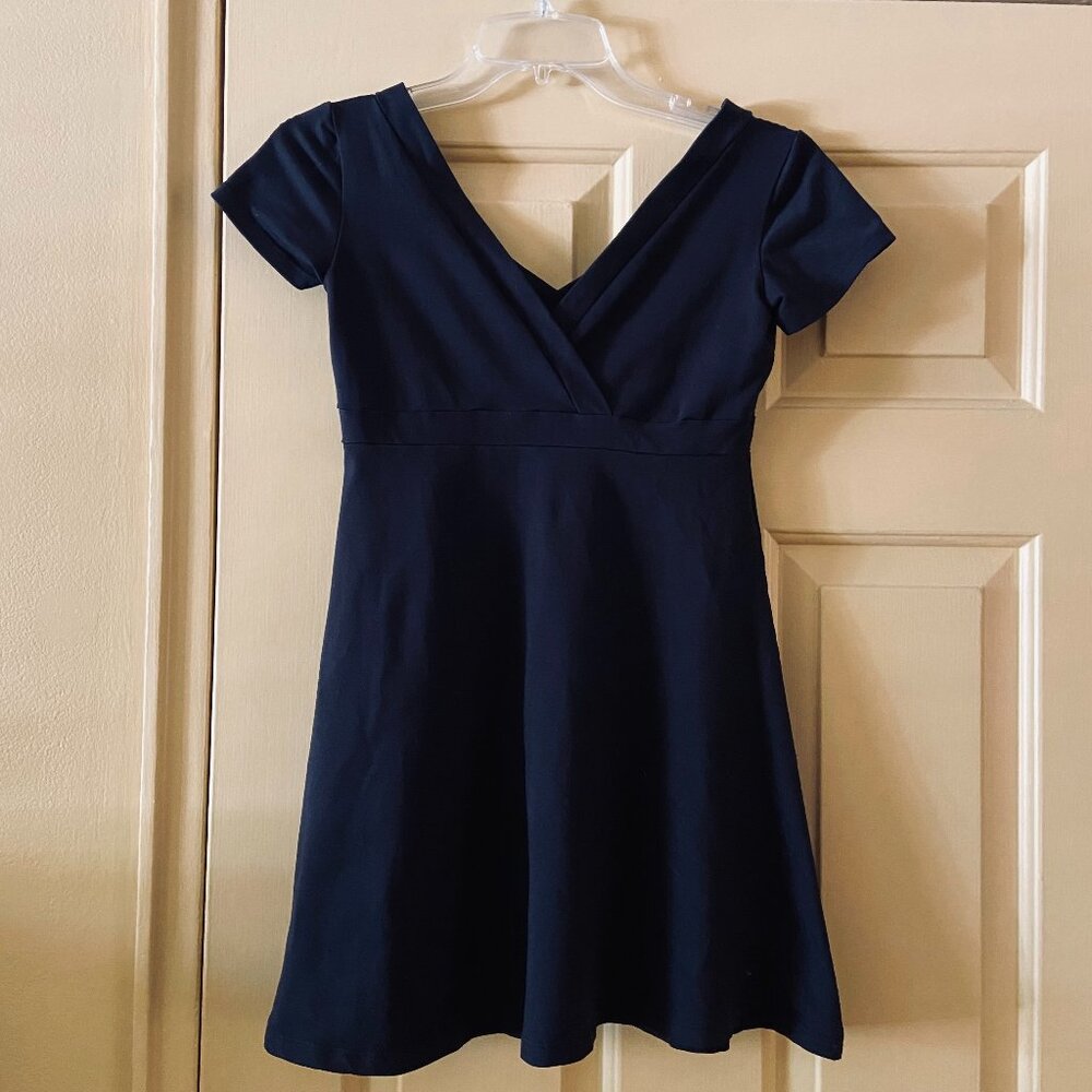 Vintage 90s Betsey Johnson Double V Neck Black Skater Dress Size S